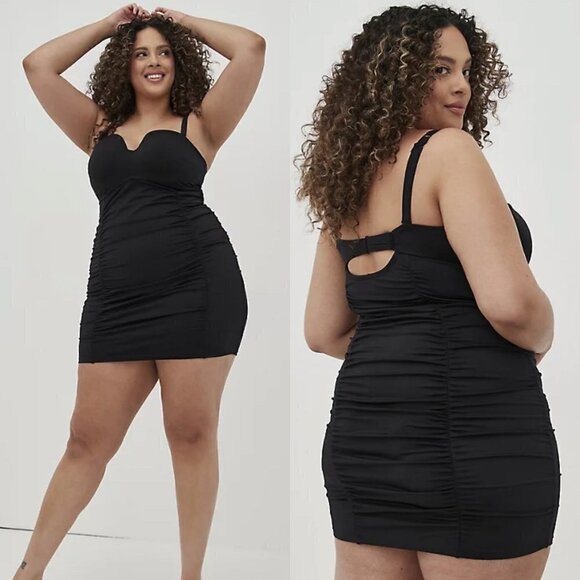 Torrid Womens Black NWT Underwire Ruched Retro Mid-Length Swim Dress 3X DD/F - Picture 1 of 12